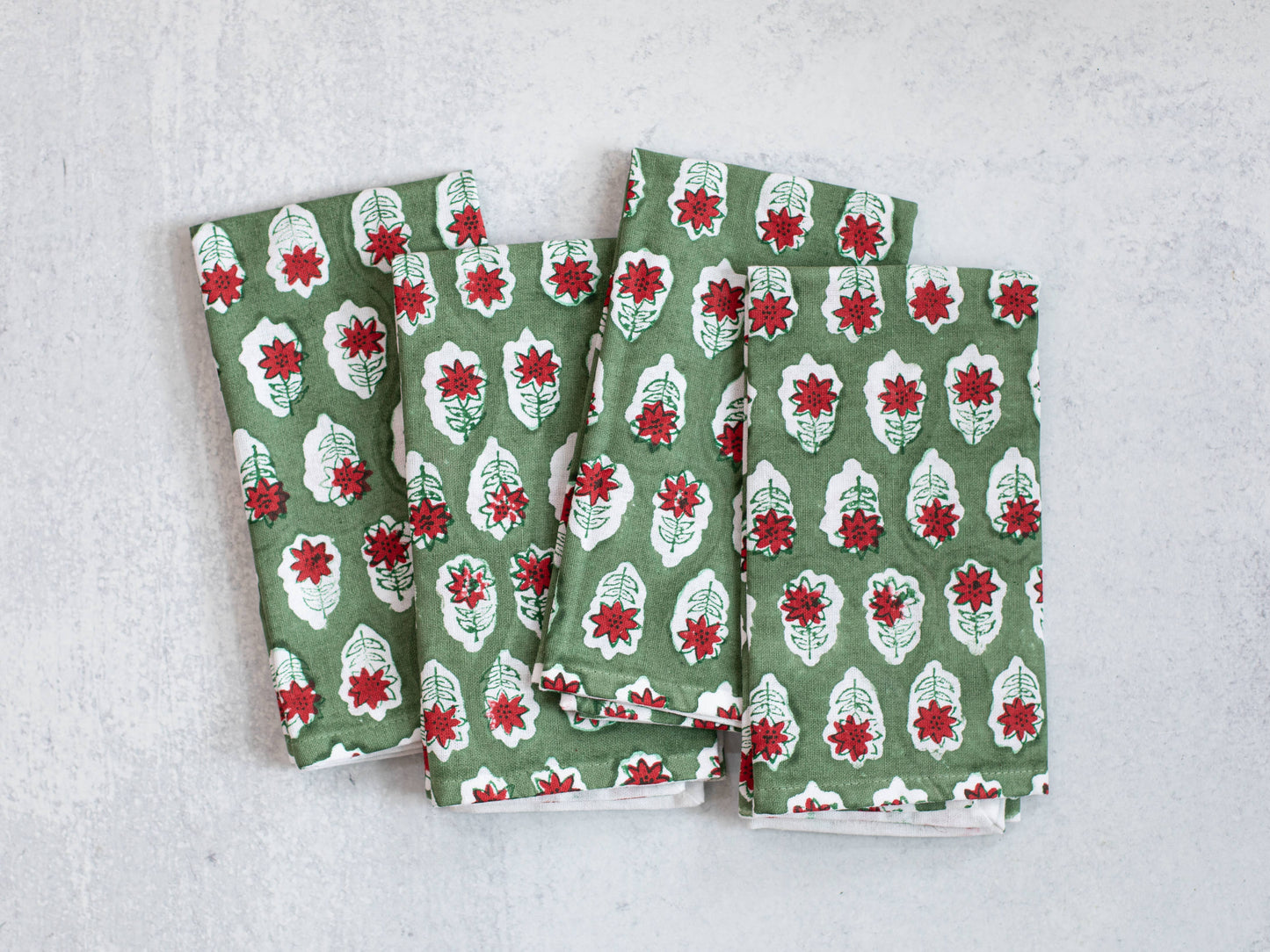 Dinner Napkins (set of 4) - Poinsettia, Sage & Red