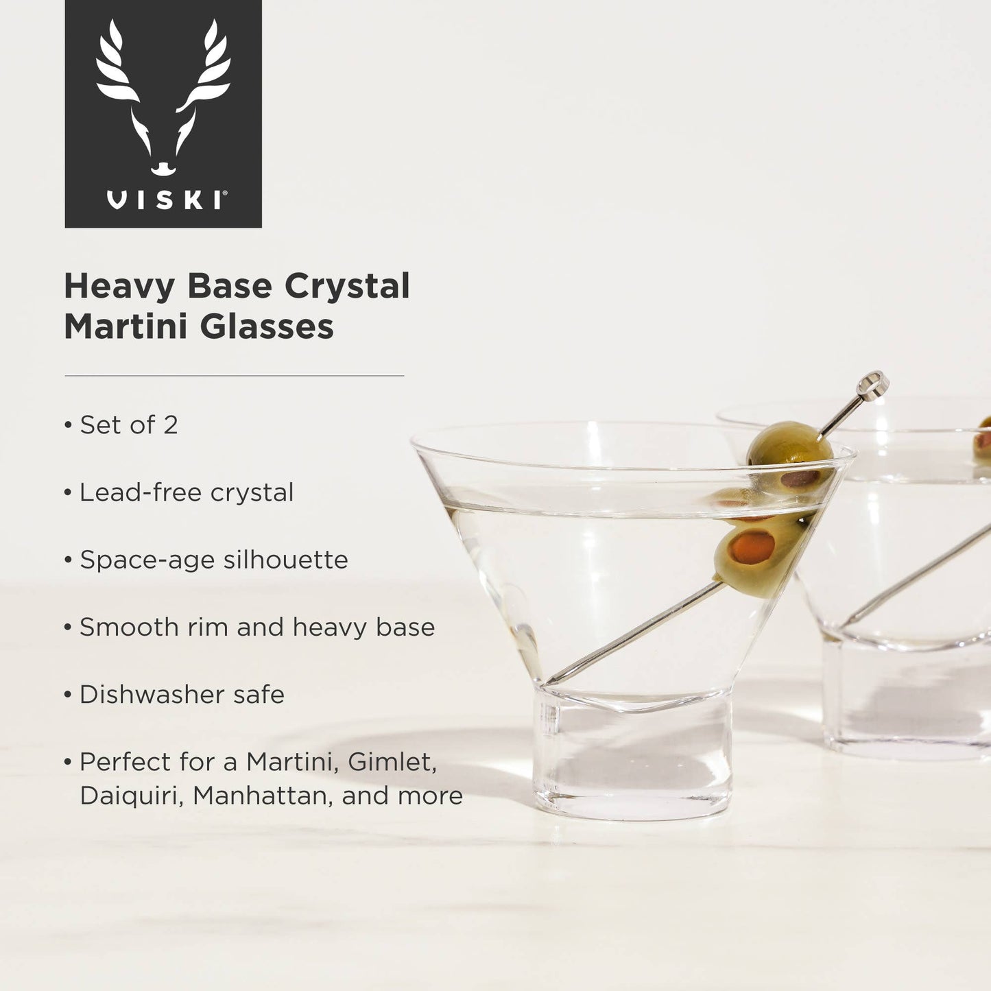 Raye™ HeavyBase Stemless Crystal Martini Glasses Set of 2