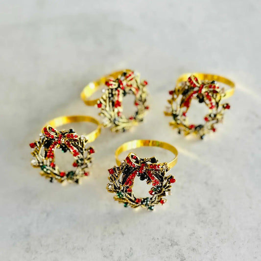 Christmas Wreath Napkin Rings Set/4