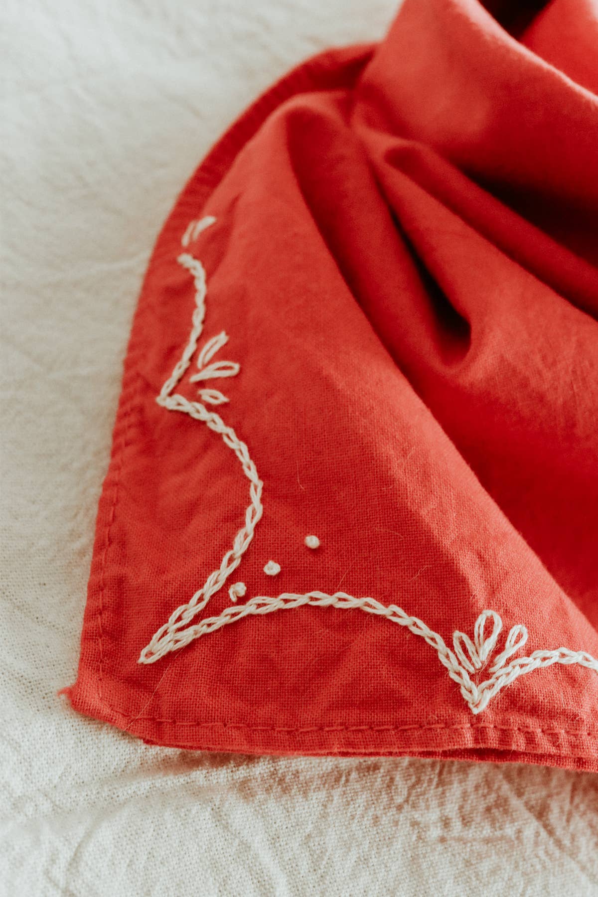 Hand embroidered RODEO cotton bandana, hand dyed : Sand/red thread