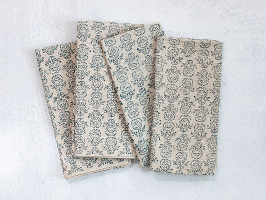 Dinner Napkins - Flax Linen - Protea, Midnight