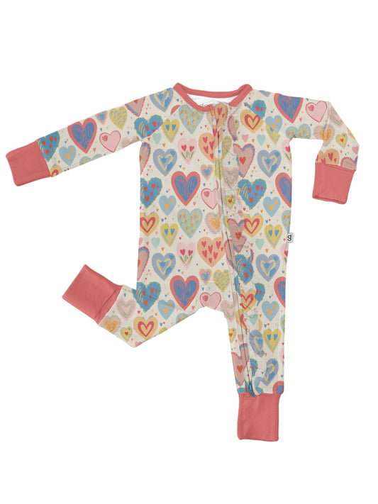 Lovestruck Hearts  - LS Convertible Zip PJs: 12-18 mo