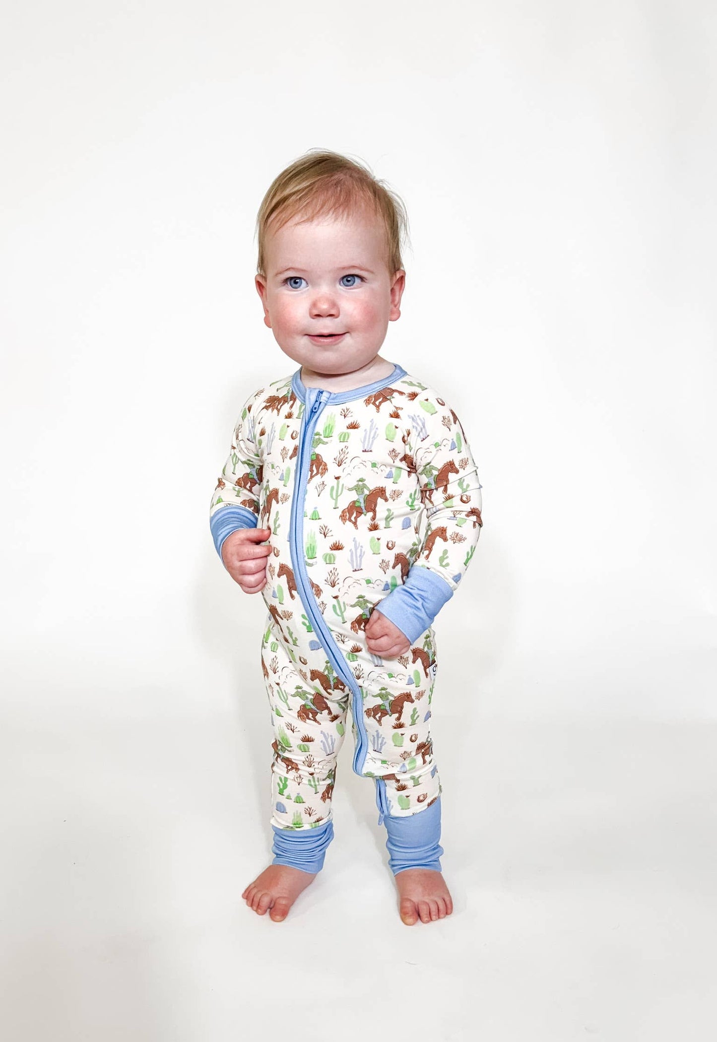 Saddle Up, Cowboy Toile  - LS Convertible Zip PJs: 3-6 mo