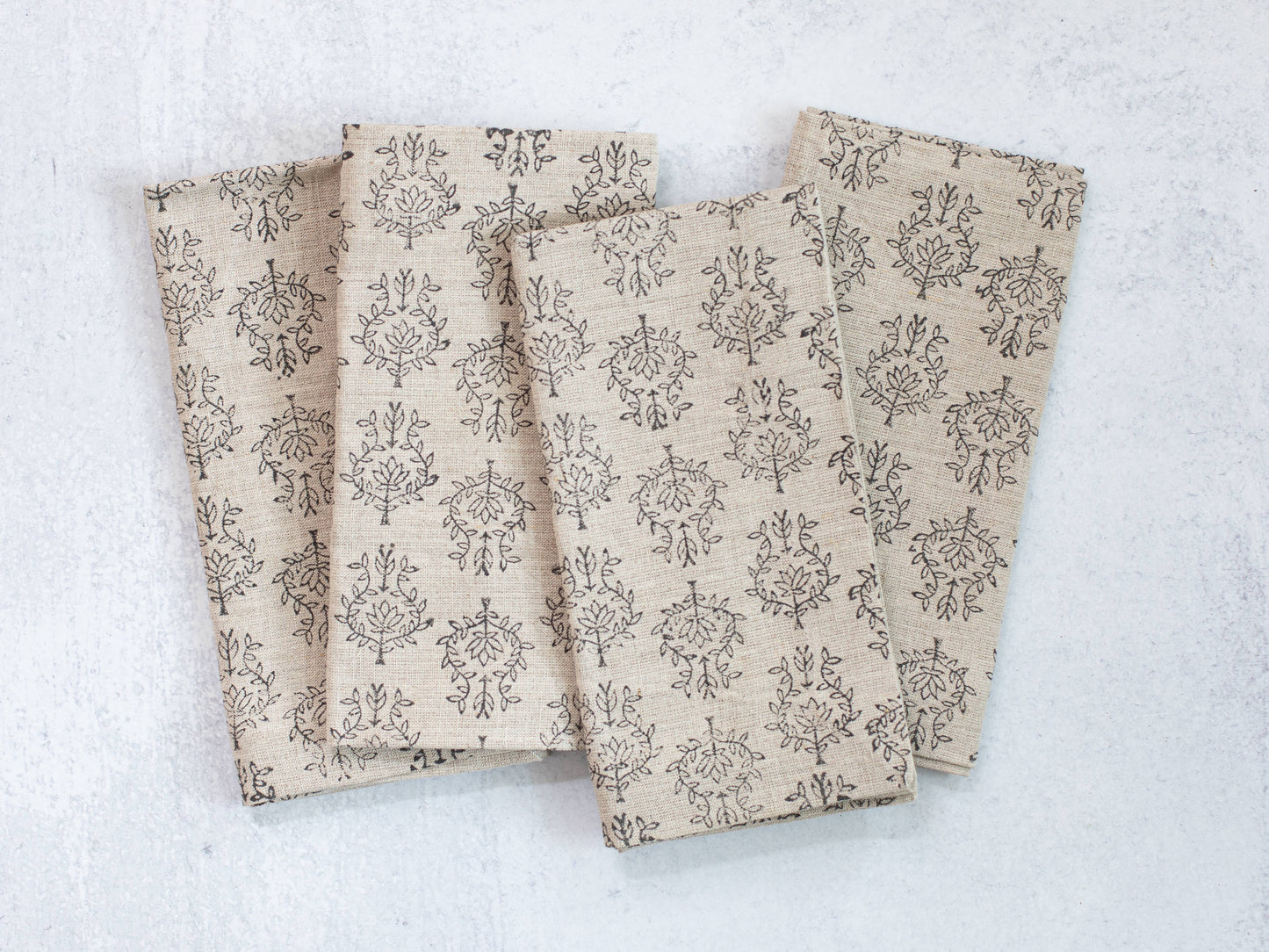 Dinner Napkins (set of 4) - Flax Linen - Lotus, Black