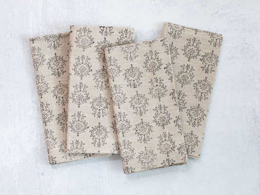 Dinner Napkins (set of 4) - Flax Linen - Lotus, Black