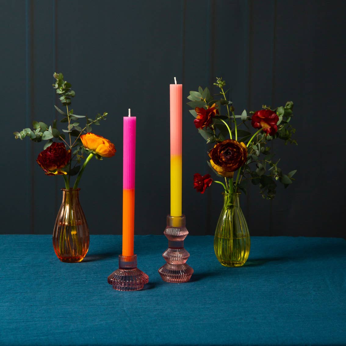 Small Ribbed Glass Candle Holders