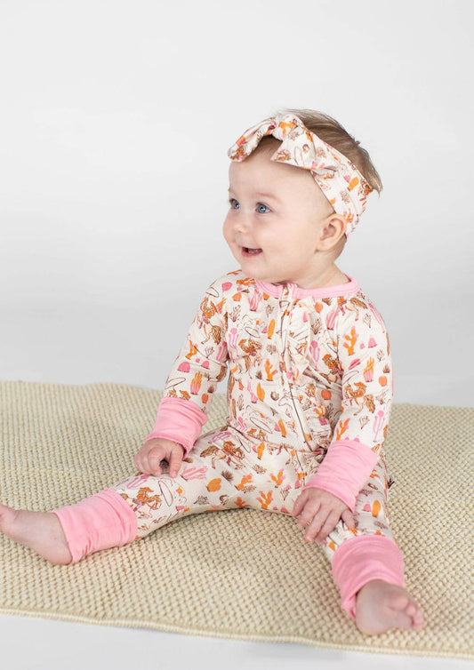 Saddle Up, Cowgirl Toile  - LS Convertible Zip PJs: 6-12 mo