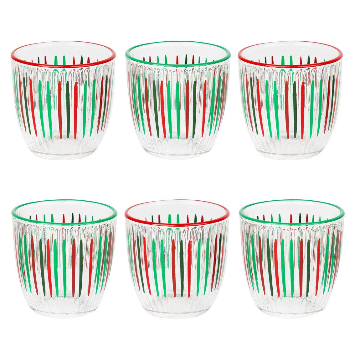 Red & Green Striped Glass Tumblers