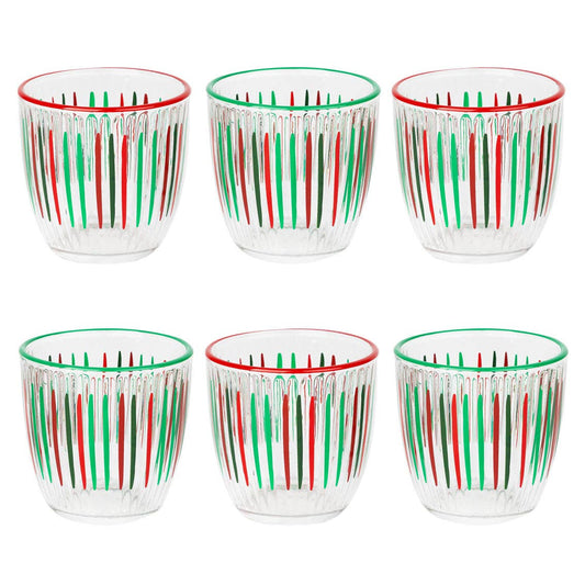 Red & Green Striped Glass Tumblers