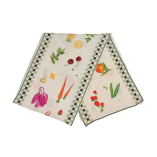 Still Life Linen Embroidered Double Check Runner