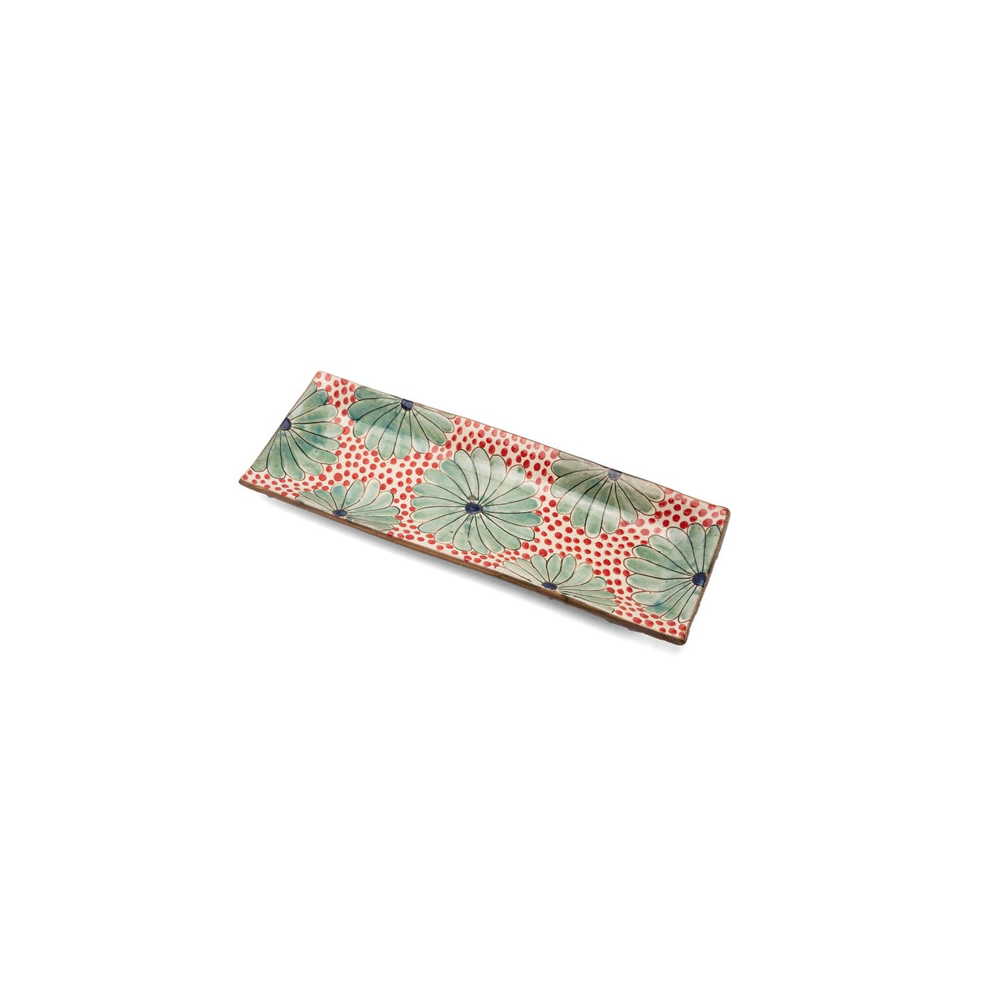 Long Daisy Fields Ceramic Tray: Red / Narrow