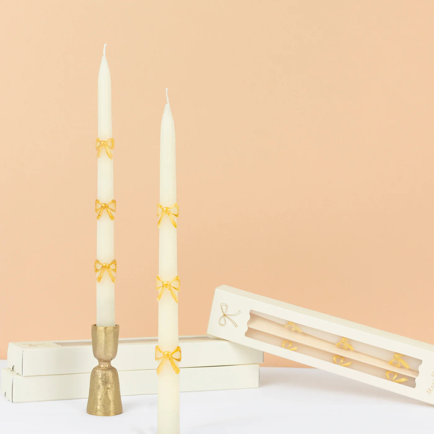 Gold Bow Taper Candle