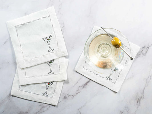 Embroidered Linen Cocktail Coasters Set/4- Martini