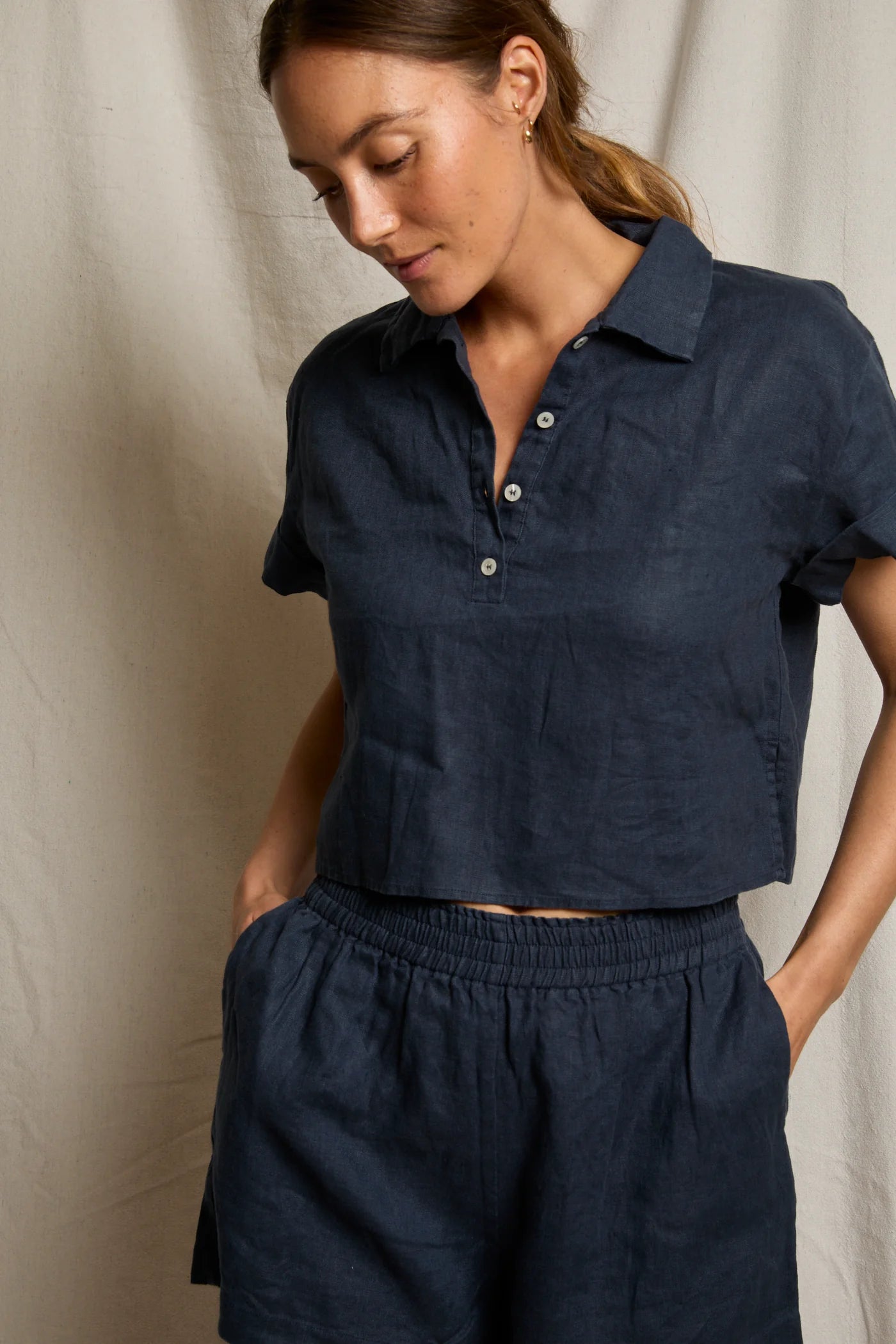 Tabitha Pull Over Cropped Woven Polo